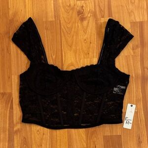 Black Lace Zip Up Corset Med NWT